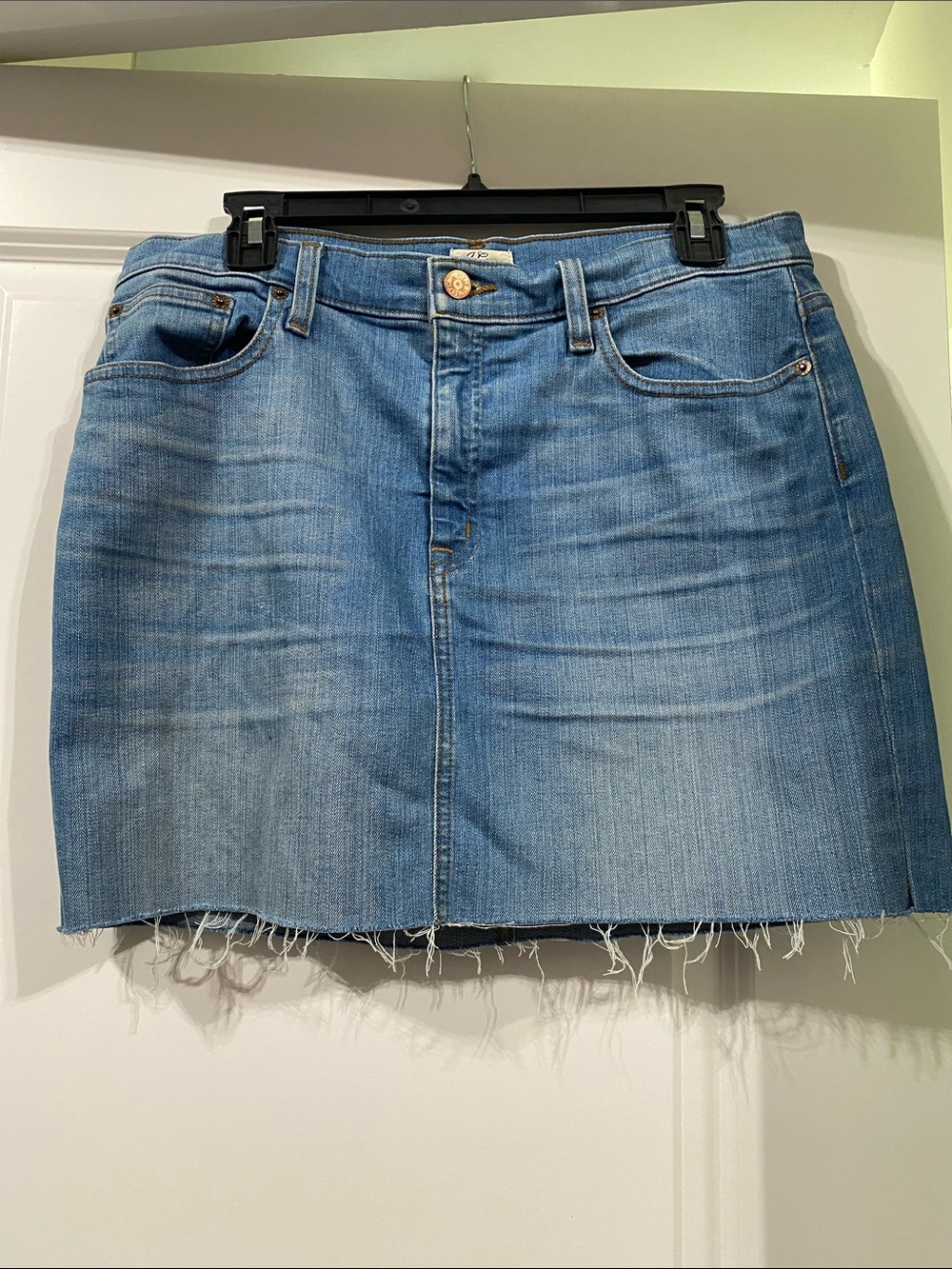 J. Crew Light Blue Denim Frayed-Hem Mini Skirt